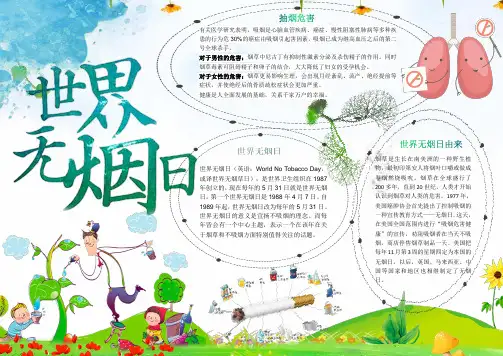 卡通世界无烟日小报手抄报Word【word小报手抄报模板】