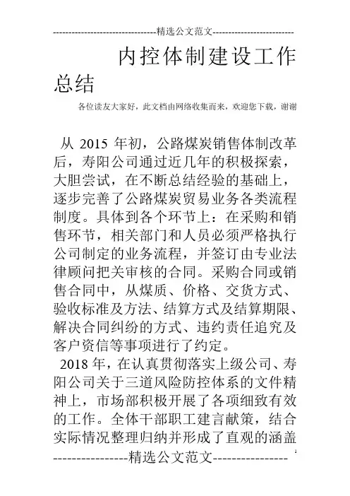 内控体制建设工作总结