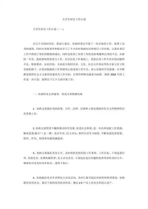 大学生村官工作计划