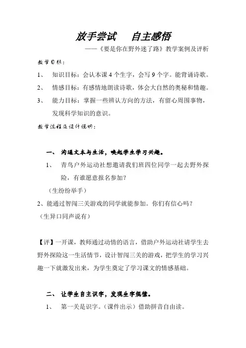 《要是你在野外迷了路》教学案例及评析