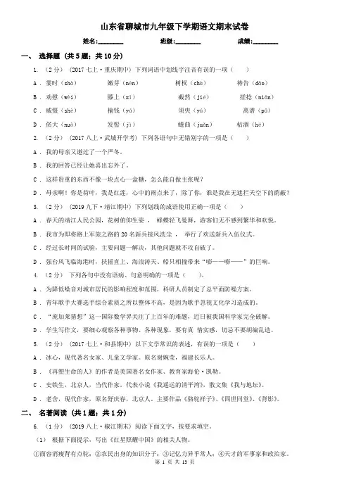 山东省聊城市九年级下学期语文期末试卷