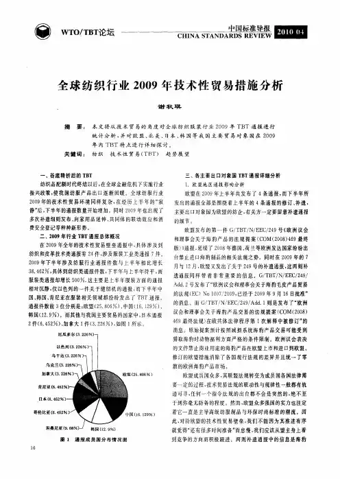 全球纺织行业2009年技术性贸易措施分析