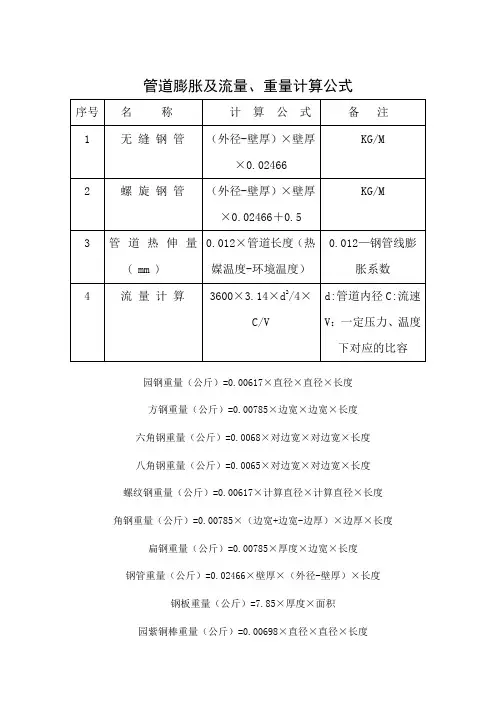 管道膨胀及流量要点