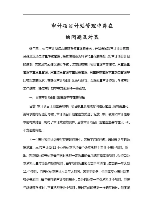 审计项目计划管理中存在的问题及对策