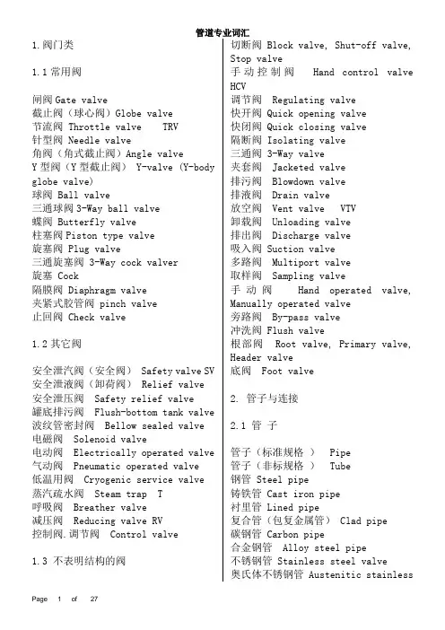 管道专业词汇