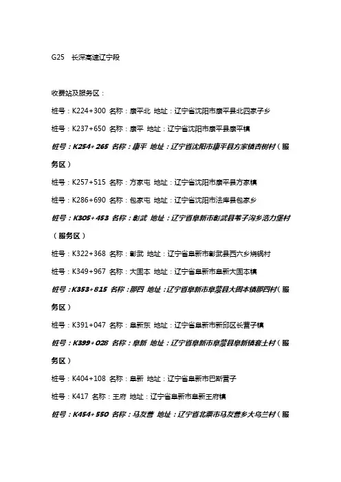 辽宁高速公路收费站及服务区-长深高速(G25)
