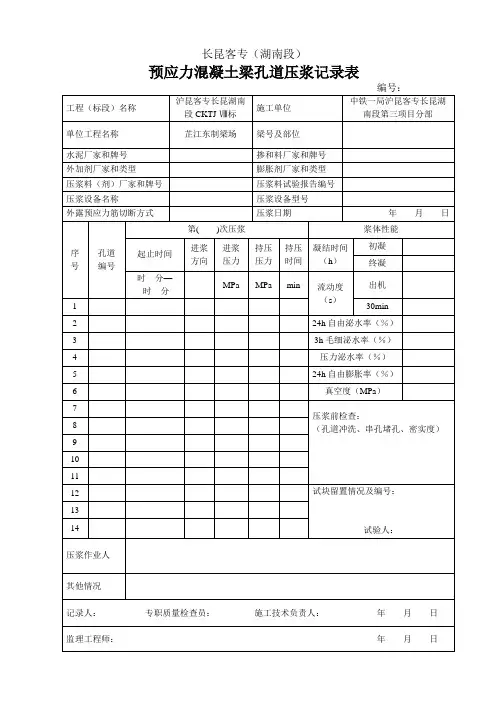 孔道压浆记录表