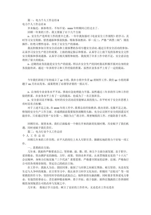 电力个人工作总结