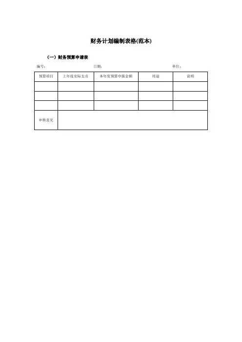 财务计划编制表格(范本)