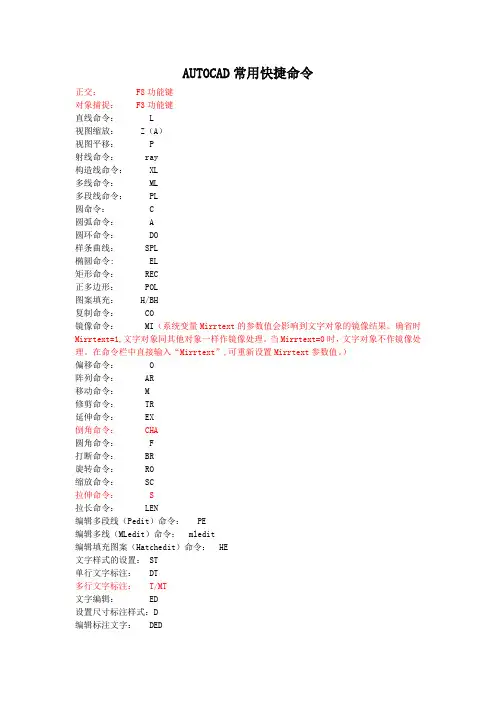AUTOCAD常用快捷命令