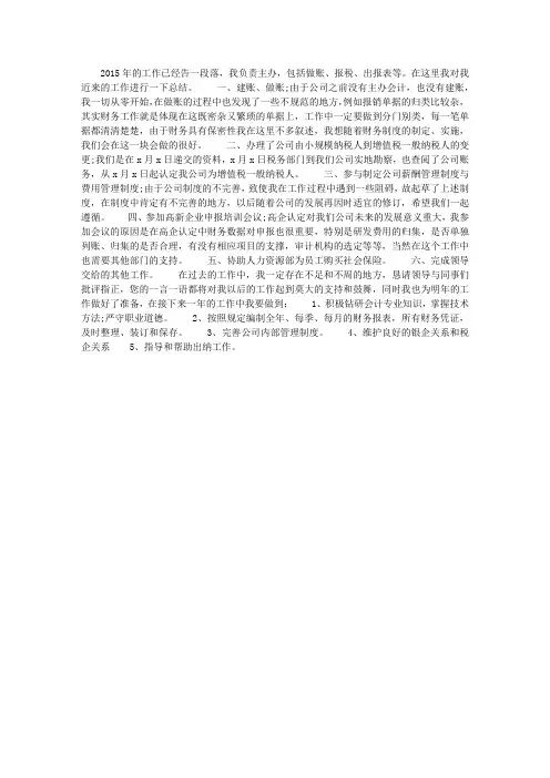 2015年会计个人工作总结范文