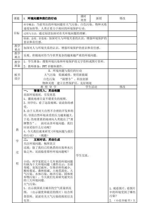 教科版小学科学六年级下册《四 环境和我们 环境问题和我们的行动》优质课教学设计_1