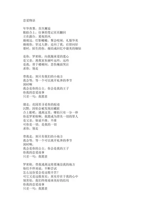 taylor swift - love story 中英文歌词