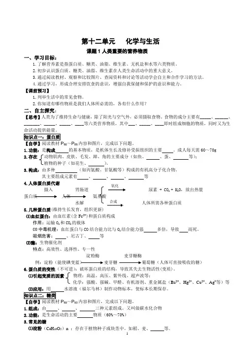 九年级化学下册【第十二单元化学与生活导学案】 2