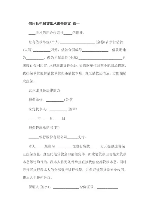 信用社担保贷款承诺书范文 篇一