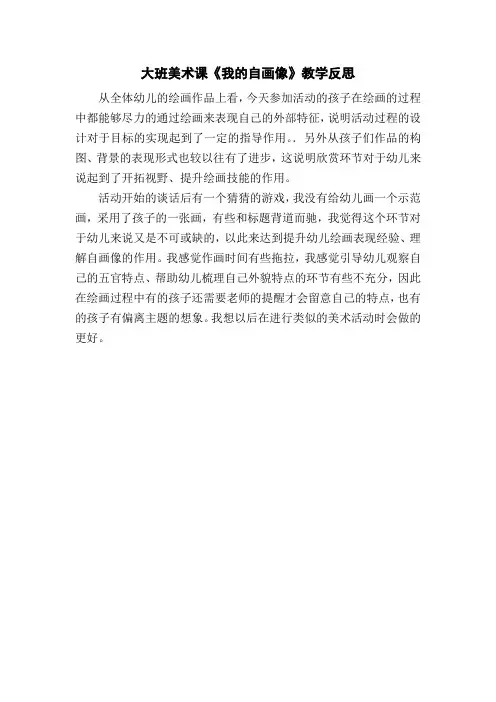 大班美术课《我的自画像》教学反思