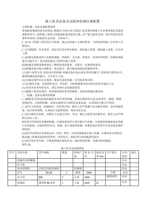 10施工机具设备及试验和检测仪器配置