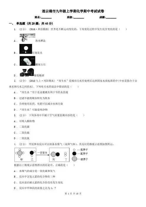 连云港市九年级上学期化学期中考试试卷  