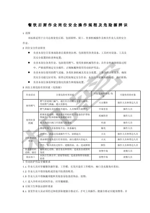 餐饮后厨作业岗位安全操作规程及危险源辨识