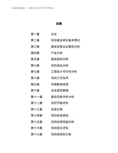 树脂片液项目可行性研究报告(立项备案申请范文)