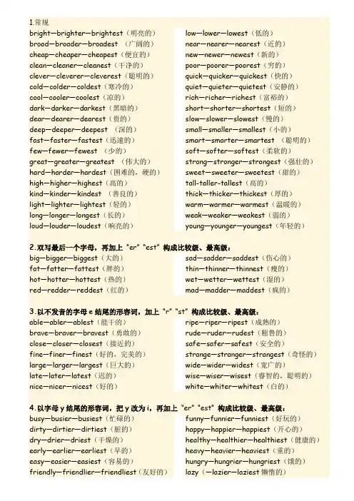 常见形容词比较级和最高级