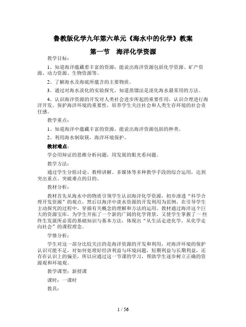 鲁教版化学九年第六单元《海水中的化学》教案
