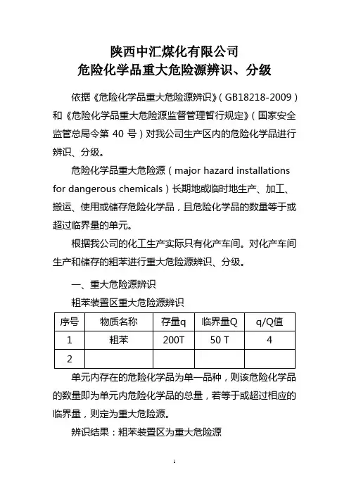 危险化学品重大危险源辨识分级