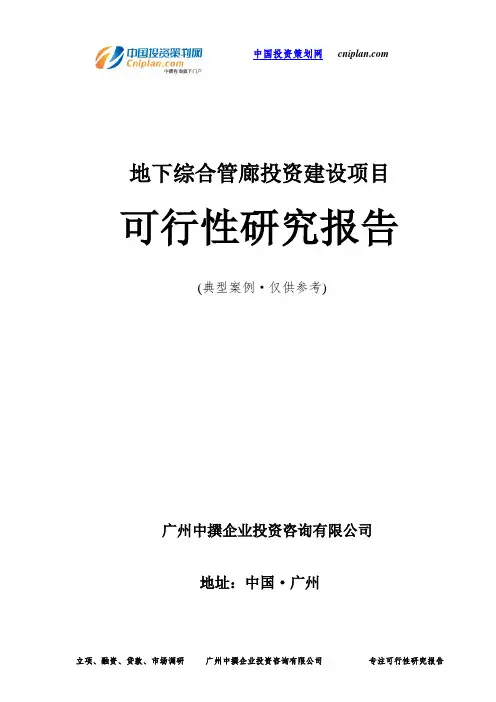 地下综合管廊投资建设项目可行性研究报告-广州中撰咨询