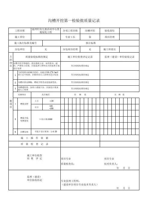 检验批(市政道路沟槽开挖)