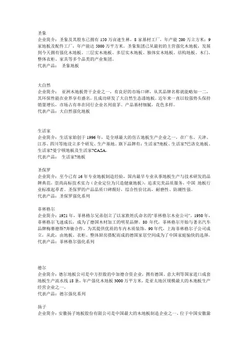 2012全国十大名牌复合木地板