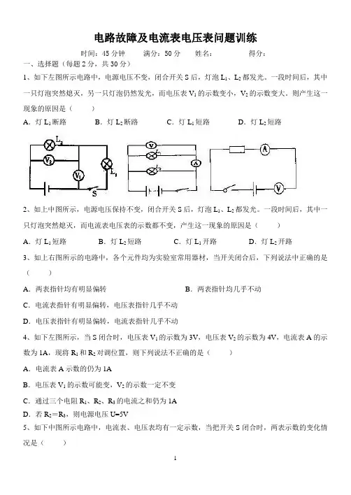 电路故障问题专项训练 50分