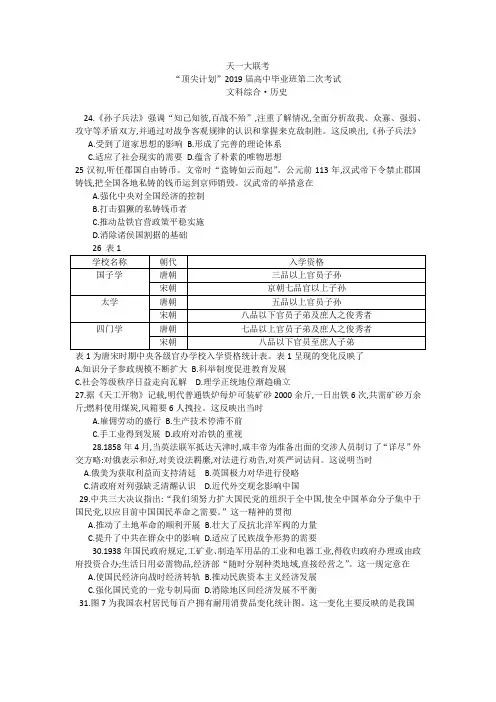 “顶尖计划”2019届高中毕业班第二次考试