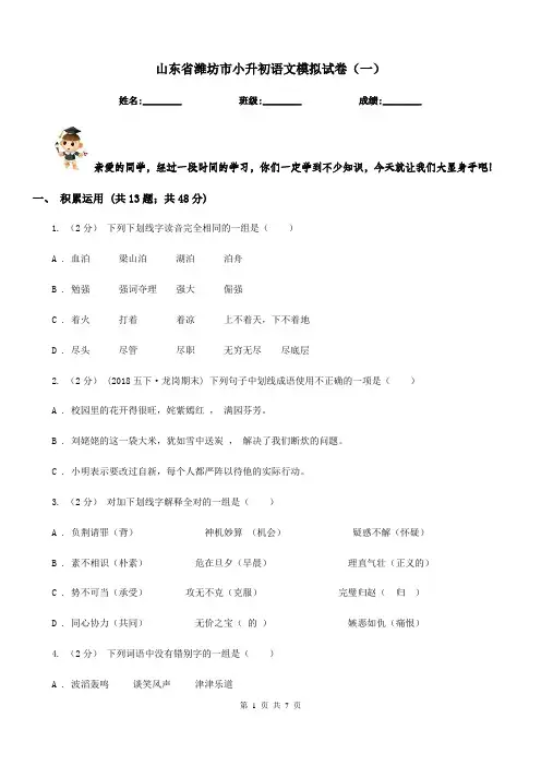 山东省潍坊市小升初语文模拟试卷(一)