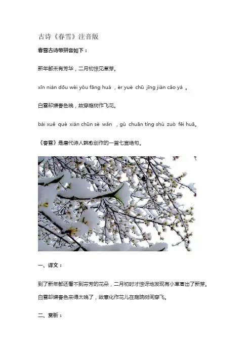 古诗《春雪》注音版