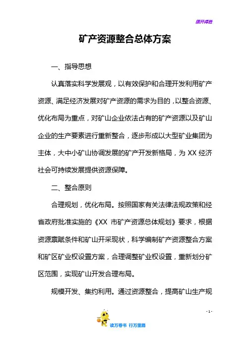 某市矿产资源整合总体方案