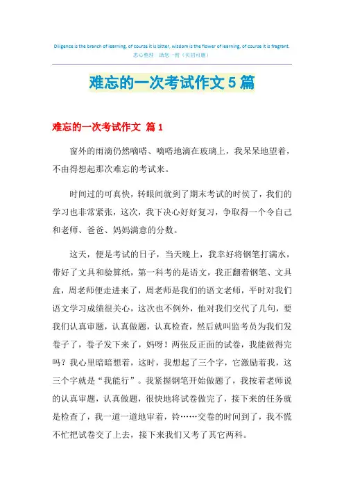 难忘的一次考试作文5篇
