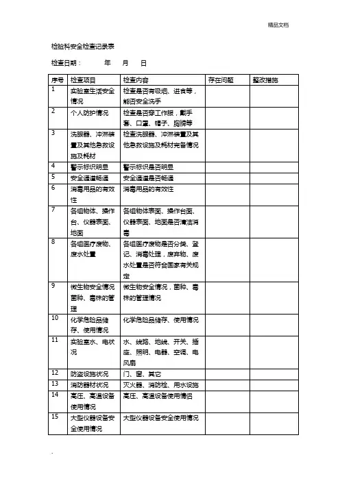 检验科安全检查记录表