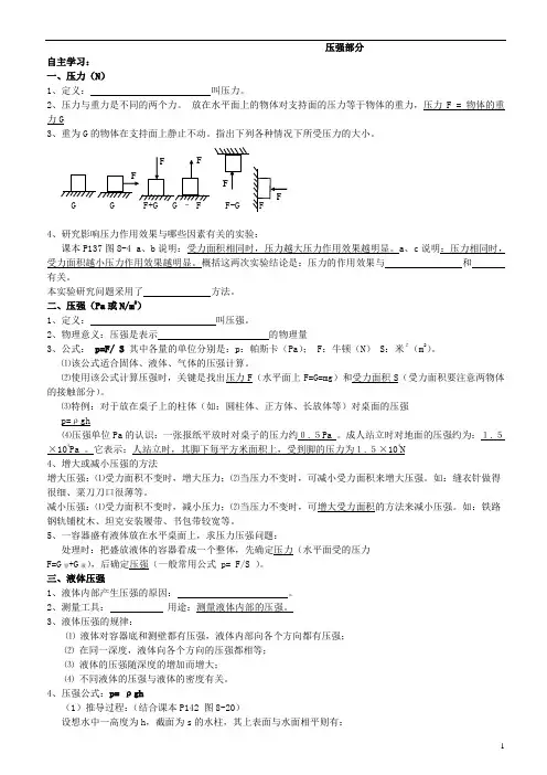 初三物理--浮力压强(复习提纲 经典习题 练习)附答案