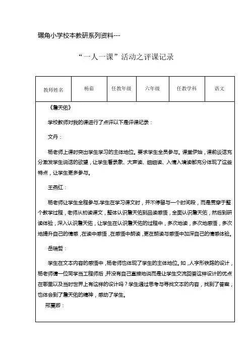 一人一课评课纪录
