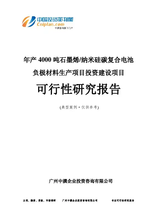 年产4000吨石墨烯纳米硅碳复合电池负极材料生产项目投资建设项目可行性研究报告-广州中撰咨询