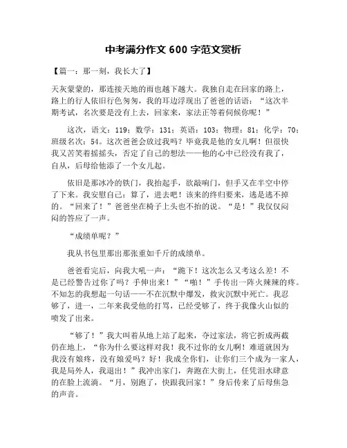 中考满分作文600字范文赏析