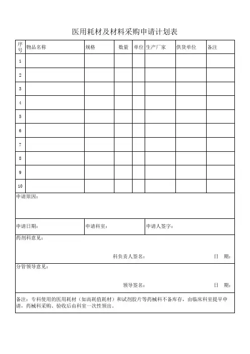 医用耗材及材料采购申请计划表