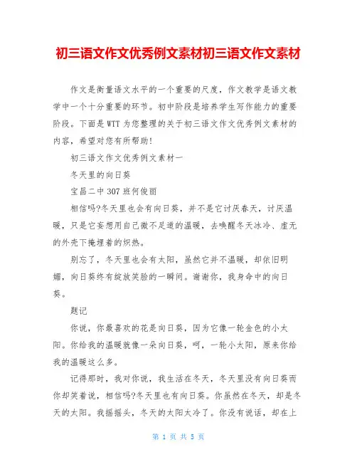 初三语文作文优秀例文素材初三语文作文素材