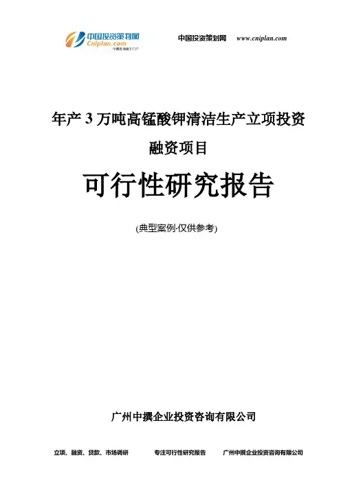 年产3万吨高锰酸钾清洁生产融资投资立项项目可行性研究报告(中撰咨询)