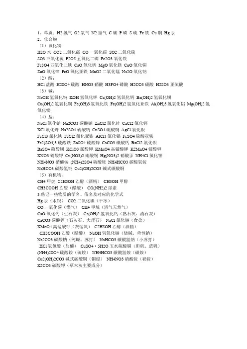 常见化学分子式