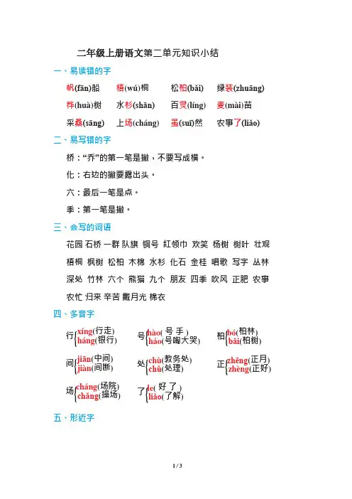 二年级上册语文第二单元知识小结