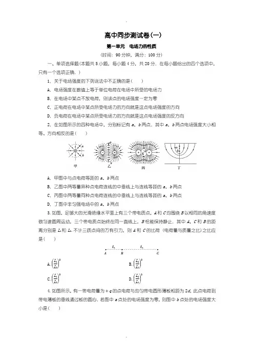 人教版高中物理选修3-1：测试卷(一)含答案