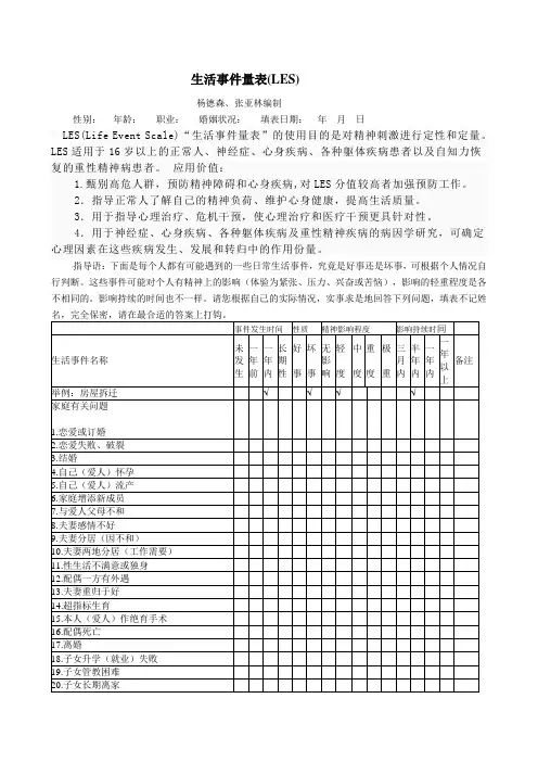 生活事件量表(LES)