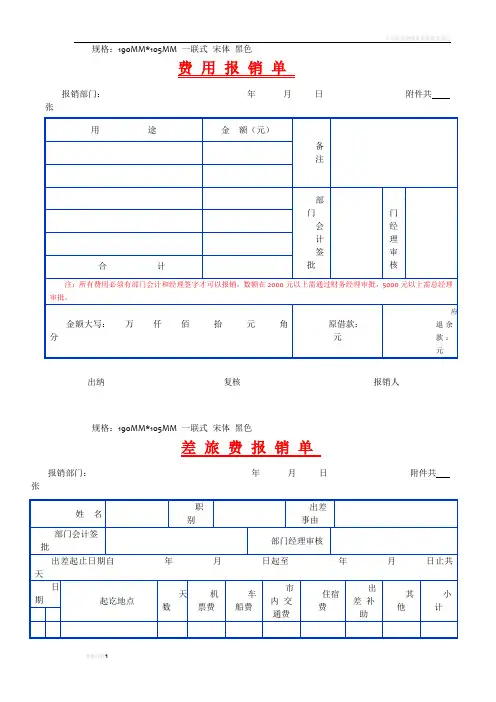 财务报销单表格—带尺寸