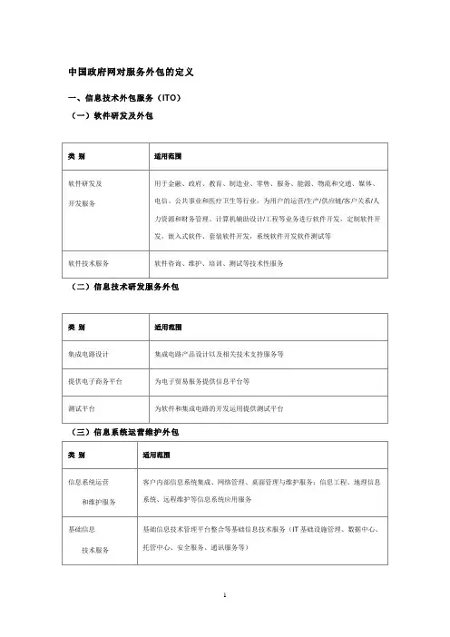 中国政府网对服务外包的定义